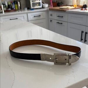 Joan and David Black Calfskin Leather Belt with Silver Buckle